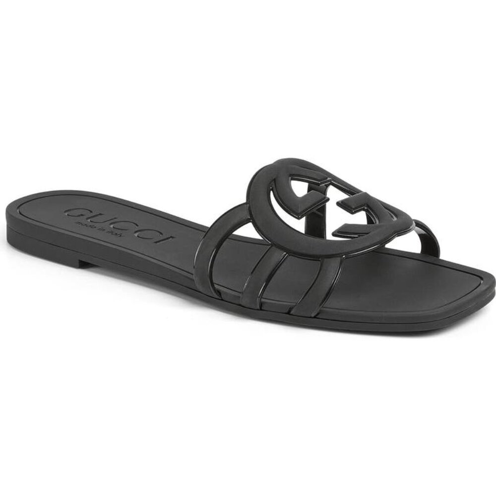 Gucci Palma Black Slide Sandals Size 40 Box & Dust Bag Luxury Designer Rubber - Picture 3 of 8